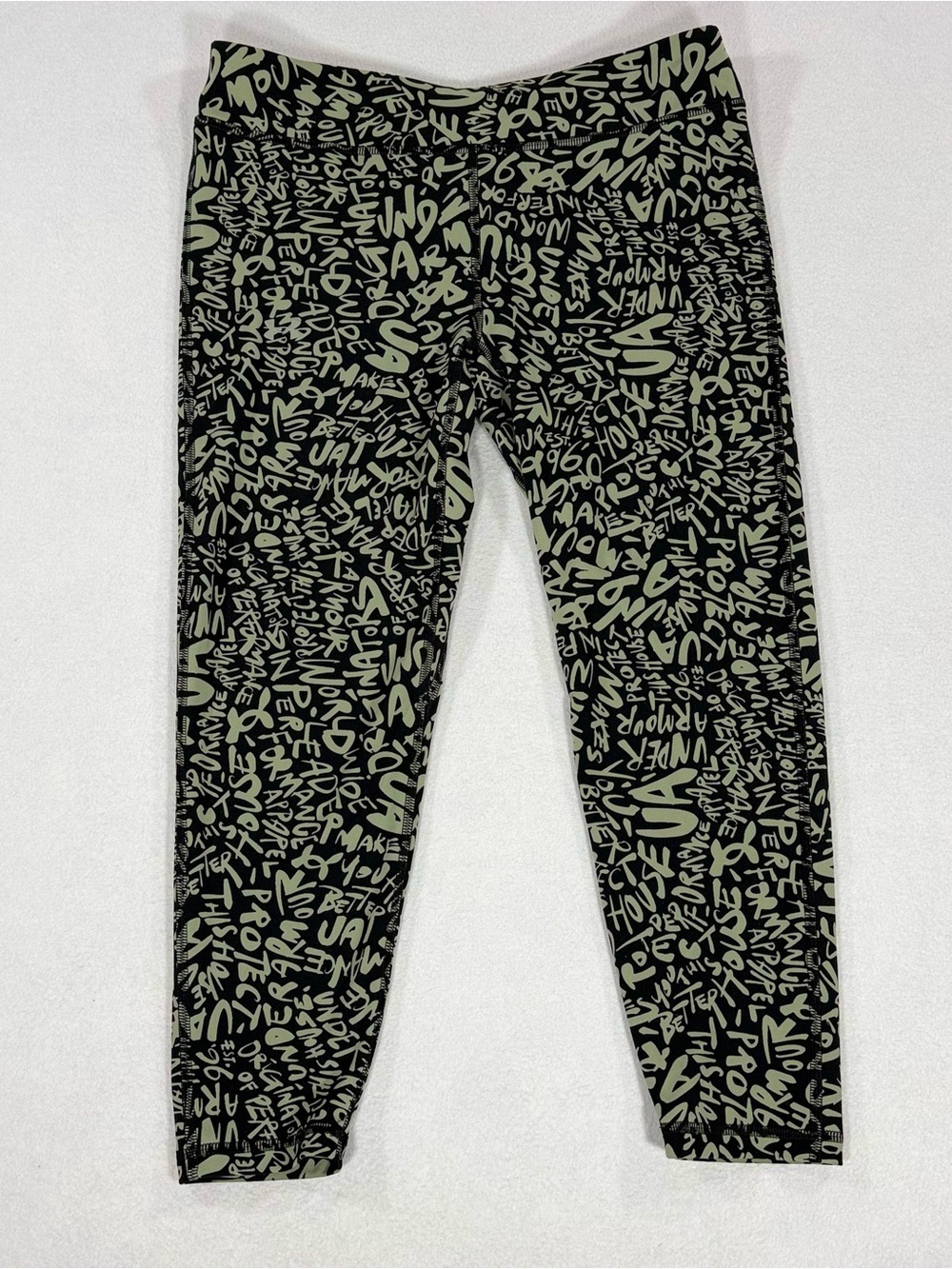 Under Armour Girls' UA Motion Print Ankle Crop Leggings Green And Black Size L